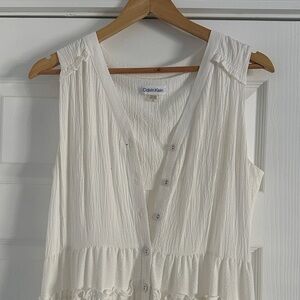 Calvin Klein Ivory Sleeveless Ruffle Dress